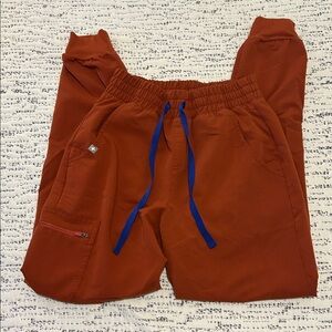 Figs Burnt Orange Joggers with Blue Accents